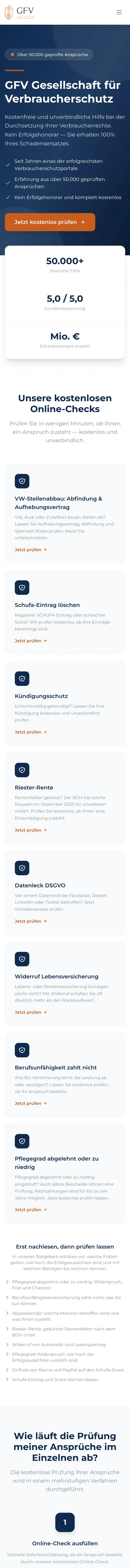 Startseite der von Scaleee gebauten Website der Gesellschaft für Verbraucherschutz